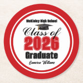 Personalized Red Class of 2026 Graduation Party Runder Pappuntersetzer (Vorderseite)