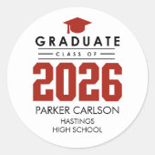 Personalized Red Class of 2026 Graduation Sticker (Vorderseite)