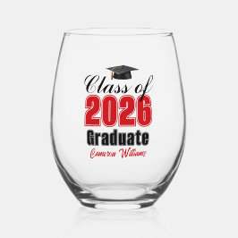 Personalized Red Class of 2026 Graduation Weinglas Ohne Stiel