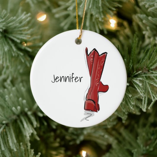 Personalized Red Cowboy Boots Western Holiday Gift Keramik Ornament (Baum)