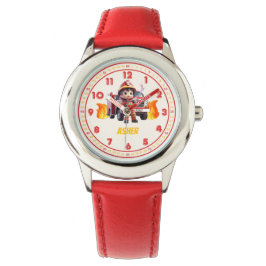 Personalized Red Cute Boy Firefighter Kids Armbanduhr