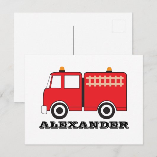 Personalized Red Fire Truck Postkarte (Vorne/Hinten)