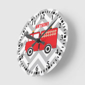 Personalized Red Fire Truck Runde Wanduhr (Winkel)
