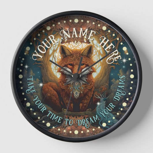 Personalized Red Fox in Moonlight Celtic Uhr (Vorderseite)