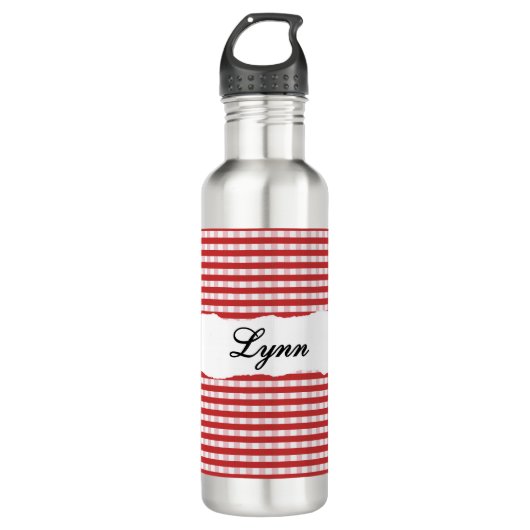 Personalized Red Gingham Pattern & Custom Name Edelstahlflasche (Vorderseite)