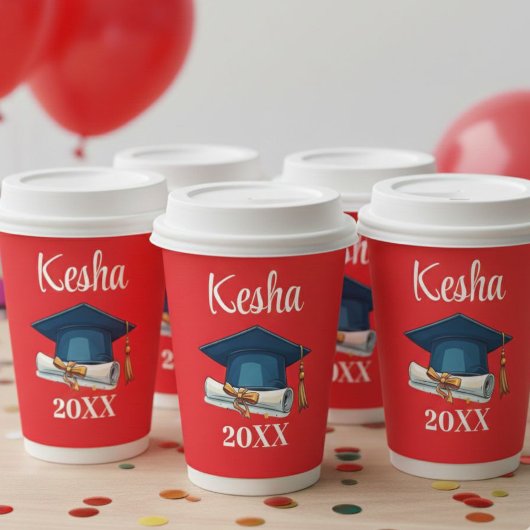 Personalized Red Graduation Party Paper Cups Class Pappbecher