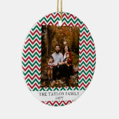 Personalized Red Green Chevron Christmas Photo Keramik Ornament (Rechts)