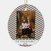 Personalized Red Green Chevron Christmas Photo Keramik Ornament (Links)