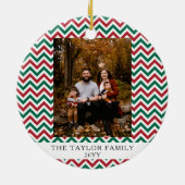 Personalized Red Green Chevron Christmas Photo Keramik Ornament (Hinten)