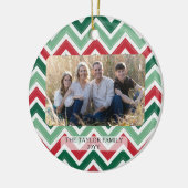 Personalized Red Green Chevron Christmas Photo Keramik Ornament (Links)