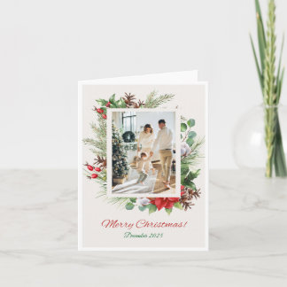Personalized Red & Green Floral Christmas Card  Feiertagskarte