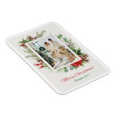 Personalized Red & Green Floral Christmas Card Magnet (Rechte Seite)