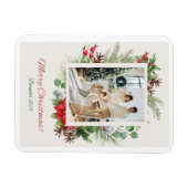Personalized Red & Green Floral Christmas Card Magnet (Horizontal)