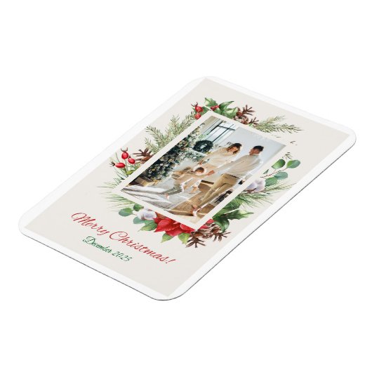 Personalized Red & Green Floral Christmas Card Magnet (Linke Seite)