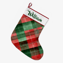 Personalized Red & Green Plaid Christmas Stocking Großer Weihnachtsstrumpf