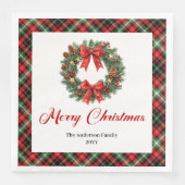 Personalized Red Green Plaid Christmas Wreath Serviette (Vorderseite)