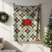 Personalized red & green watercolor plaid blanket fleecedecke