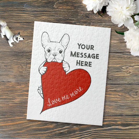 Personalized Red Heart Cute French Bulldog Puzzle