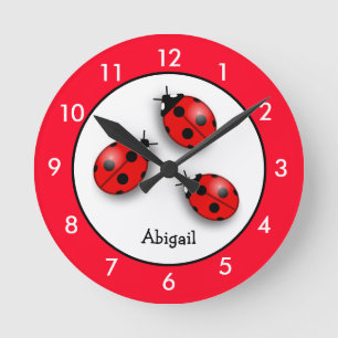 Personalized Red Ladybug Round Clock Runde Wanduhr