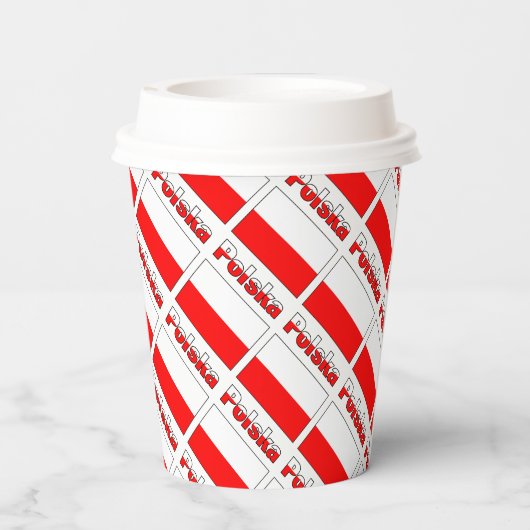 Personalized Red Name Polska Flag Tiled Party Pappbecher (Rückseite)