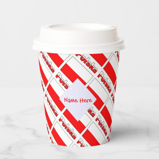 Personalized Red Name Polska Flag Tiled Party Pappbecher (Vorderseite)