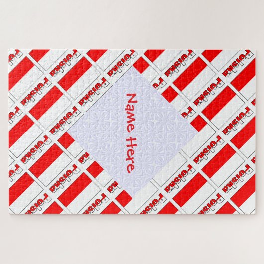 Personalized Red Name Polska Flag Tiled Puzzle (Horizontal)