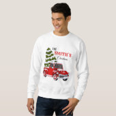 Personalized Red Pickup Truck Christmas Family Sweatshirt (Vorne ganz)