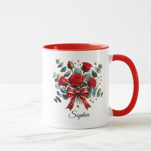 Personalized Red Rose Name Mug Gift Tasse (Rechts)