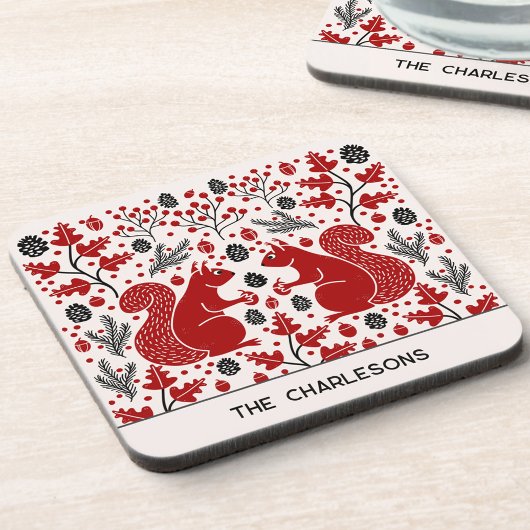 Personalized Red Squirrels in the Forest Getränkeuntersetzer