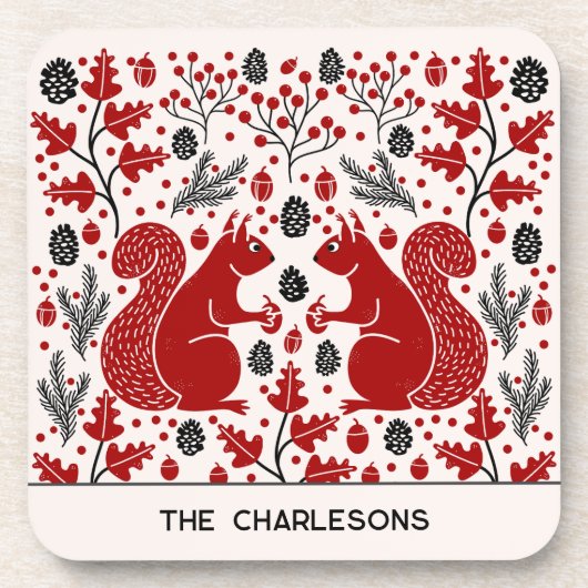 Personalized Red Squirrels in the Forest Getränkeuntersetzer (Vorderseite)