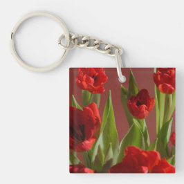 Personalized Red tulips Flower Photo Women's  Schlüsselanhänger