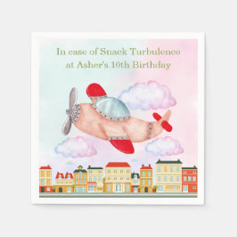 Personalized Red Watercolor Vintage Airplane Serviette