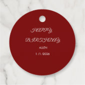 Personalized Red & White "Happy Birthday"Round Geschenkanhänger (Rückseite)