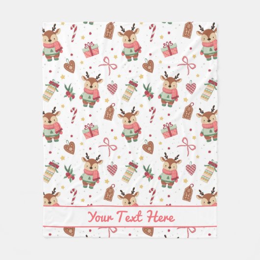 Personalized Reindeer Christmas Fleece Blanket (Vorderseite)