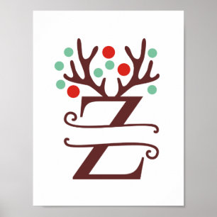 Personalized Reindeer Letter Z Split Monogram Poster