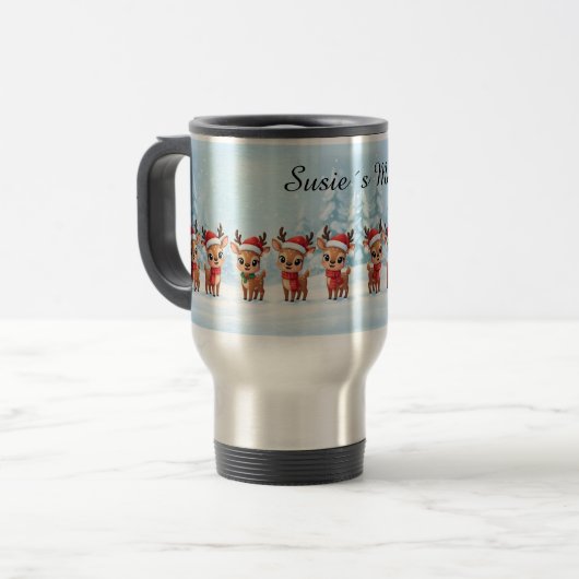 Personalized Reindeer Travel Mug, Custom Name, Chr Reisebecher (Vorderseite Links)