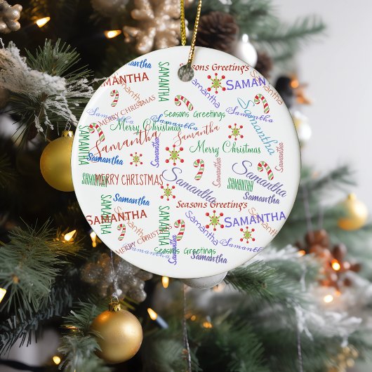 Personalized Repeating Name Christmas Colorful Keramik Ornament
