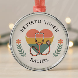 Personalized Retired Nurse Retro Heart Ornament Aus Metall