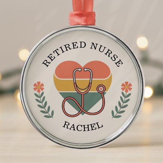 Personalized Retired Nurse Retro Heart Ornament Aus Metall