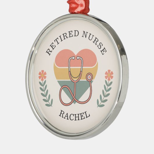 Personalized Retired Nurse Retro Heart Ornament Aus Metall (Links)