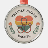 Personalized Retired Nurse Retro Heart Ornament Aus Metall (Vorne)