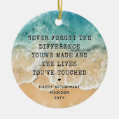 Personalized Retirement Modern Blue Ocean Beach Keramik Ornament (Vorne)