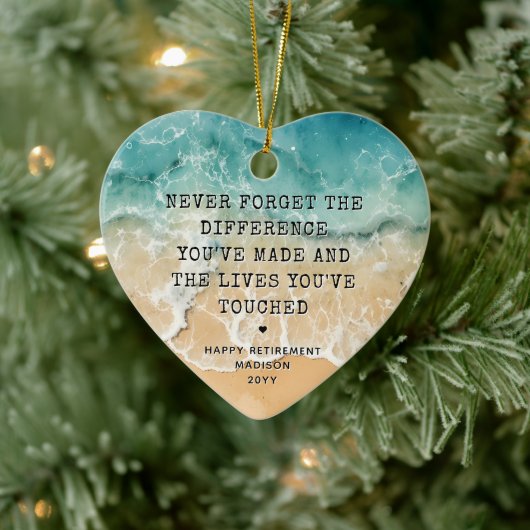 Personalized Retirement Modern Blue Ocean Beach Keramik Ornament (Baum)