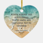 Personalized Retirement Modern Blue Ocean Beach Keramik Ornament (Vorne)