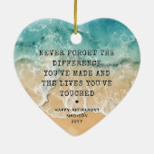 Personalized Retirement Modern Blue Ocean Beach Keramik Ornament (Hinten)