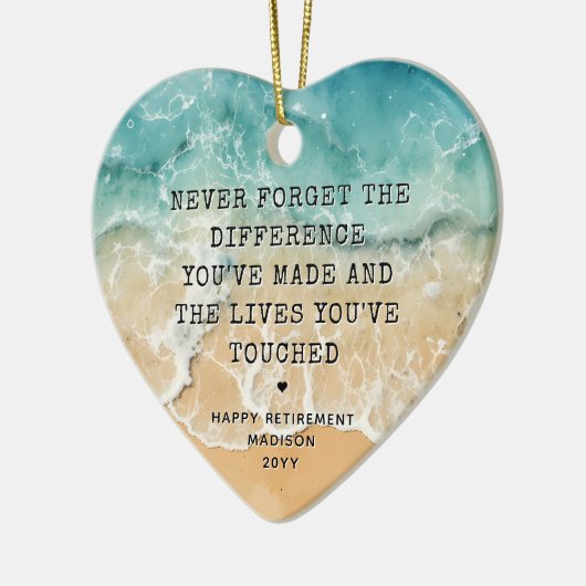 Personalized Retirement Modern Blue Ocean Beach Keramik Ornament (Links)