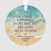 Personalized Retirement Modern Blue Ocean Beach Ornament (Rückseite)