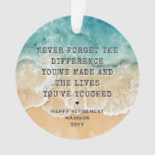 Personalized Retirement Modern Blue Ocean Beach Ornament (Vorderseite)