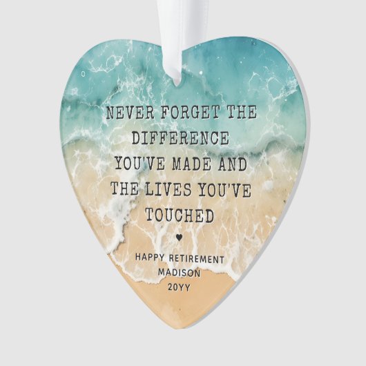 Personalized Retirement Modern Blue Ocean Beach Ornament (Vorderseite)