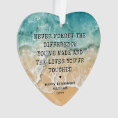 Personalized Retirement Modern Blue Ocean Beach Ornament (Vorderseite)